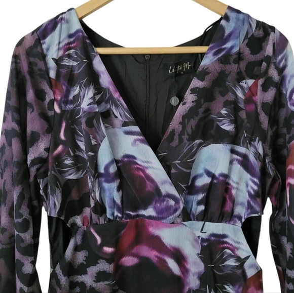 Boutique Muliti Animal Print Cut Out Maxi Dress Purple Floral Long Sleeve New - Picture 10 of 13